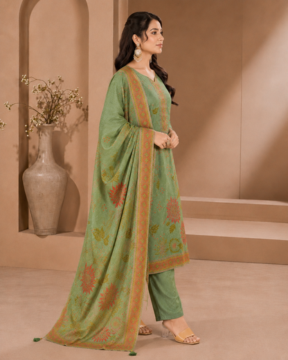 Dola Silk Kardana Hand-Work 3-Piece Kurti Set with Digital Floral Print Dupatta