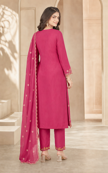 Chinon Kurti Set with Mirror Hand Work Embroidery & Dupatta