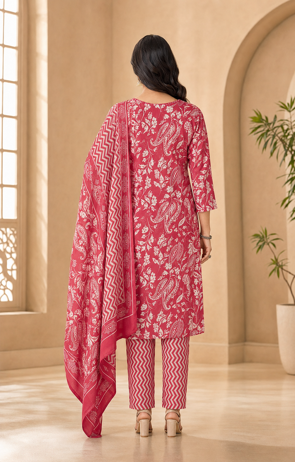 Cotton Embroidered A-Line Kurti Set with Pant & Dupatta