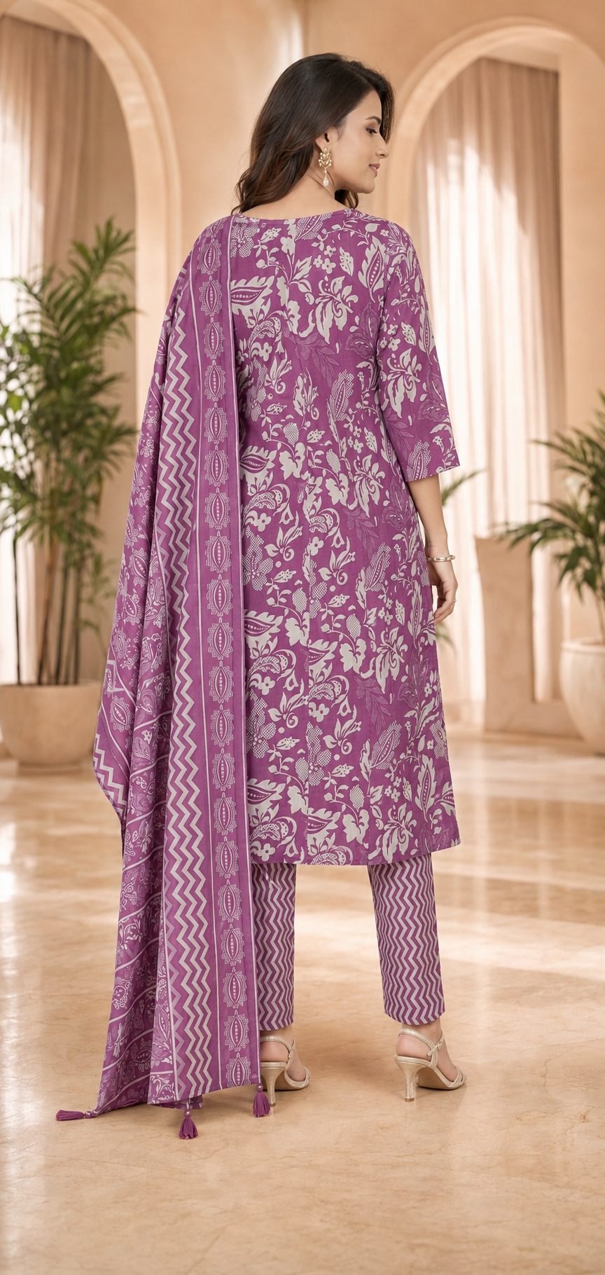 Cotton Embroidered A-Line Kurti Set with Pant & Dupatta