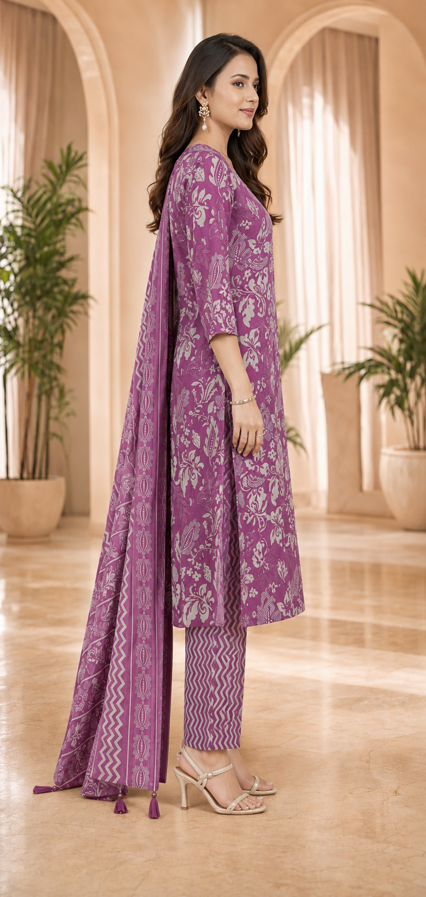 Cotton Embroidered A-Line Kurti Set with Pant & Dupatta
