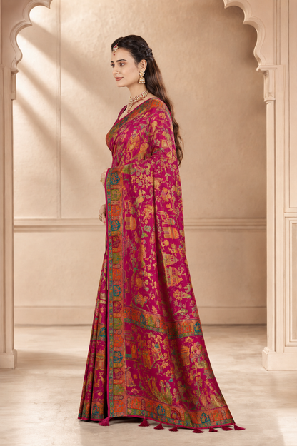 Pure Viscose Zari Work Digital Print Saree with Blouse Piece