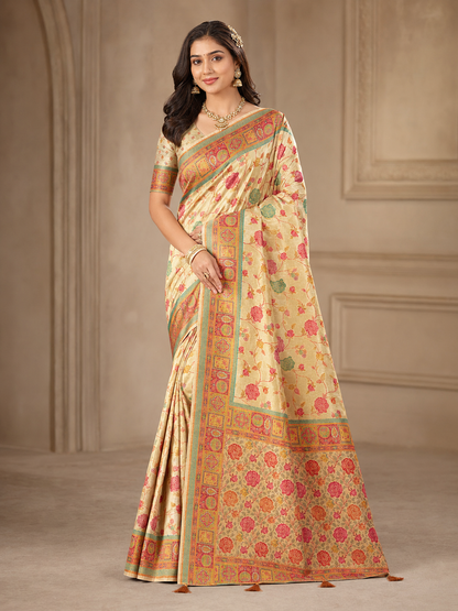 Pure Viscose Floral Zari Work Saree with Blouse Piece