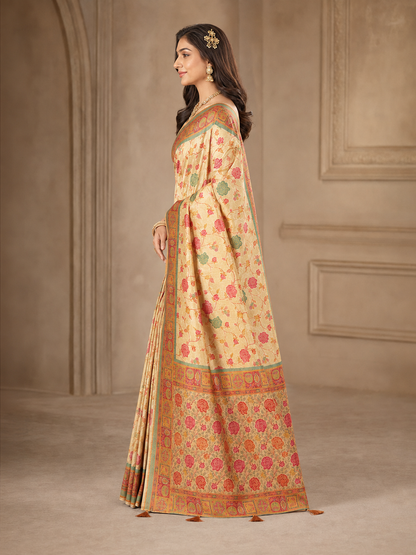 Pure Viscose Floral Zari Work Saree with Blouse Piece