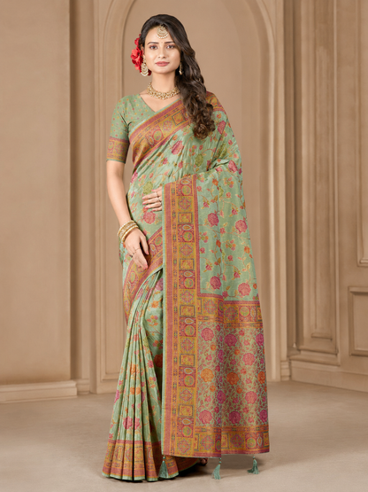 Pure Viscose Floral Zari Work Saree with Blouse Piece