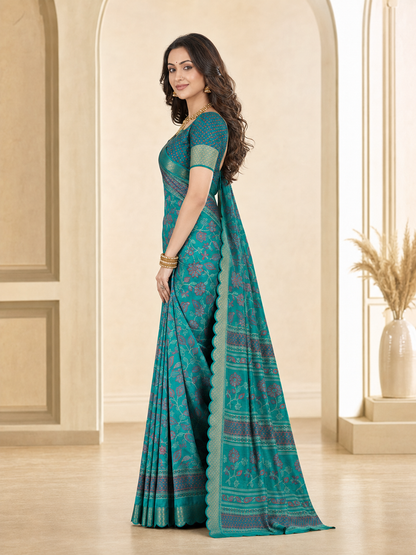 Dola Silk Floral Mirror Work Saree with Blouse Piece