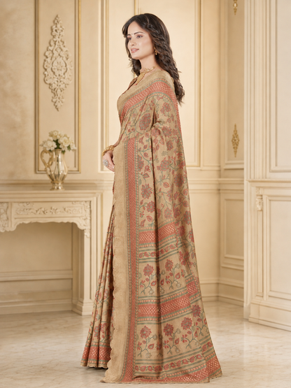 Dola Silk Floral Mirror Work Saree with Blouse Piece