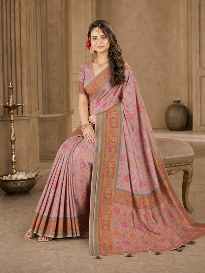 Pure Viscose Floral Zari Work Saree with Blouse Piece