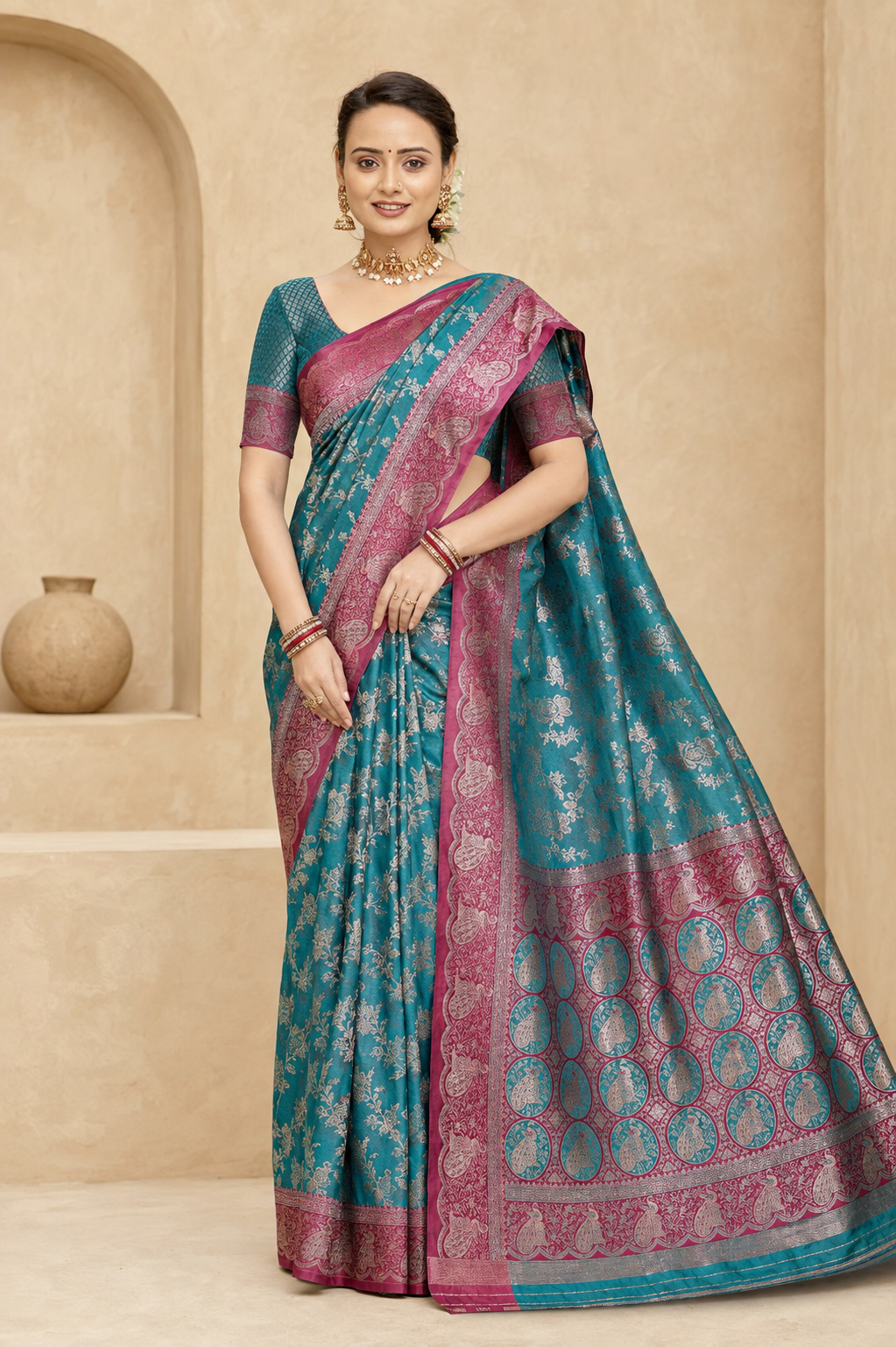 Satin Silk Woven Festive Saree with Blouse Piece