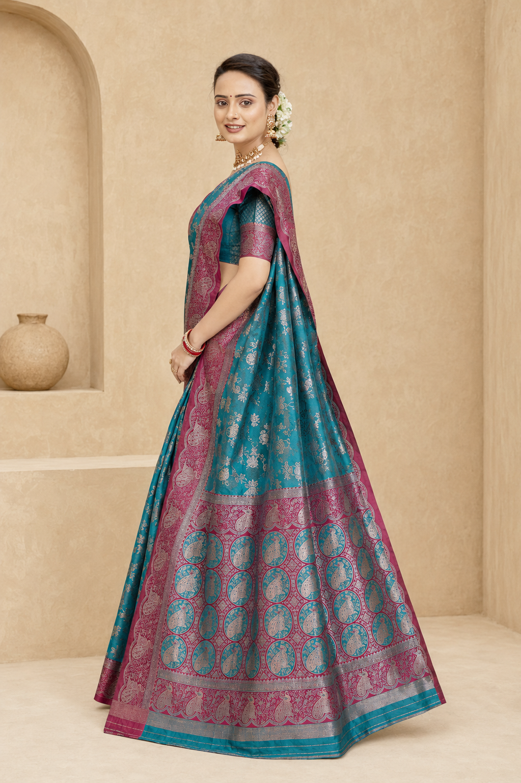 Satin Silk Woven Festive Saree with Blouse Piece