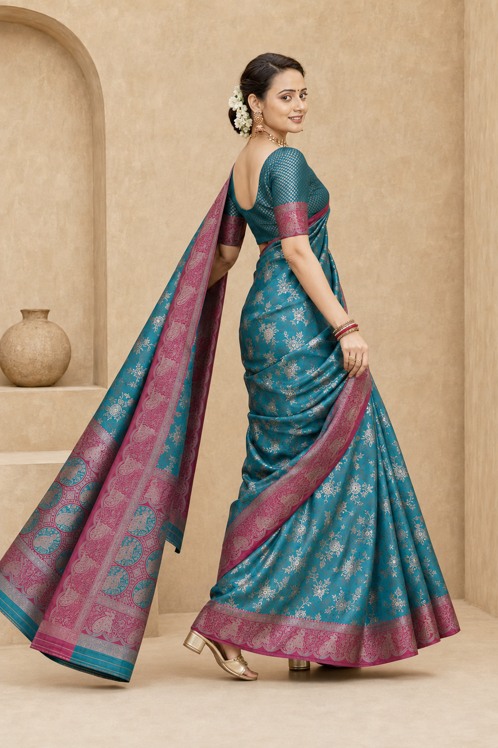 Satin Silk Woven Festive Saree with Blouse Piece