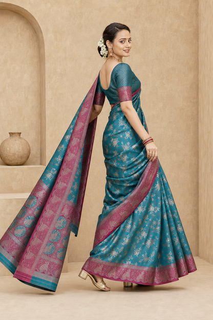 Satin Silk Woven Festive Saree with Blouse Piece