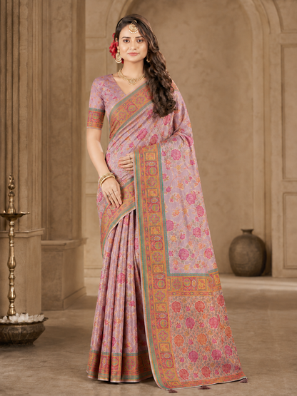 Pure Viscose Floral Zari Work Saree with Blouse Piece