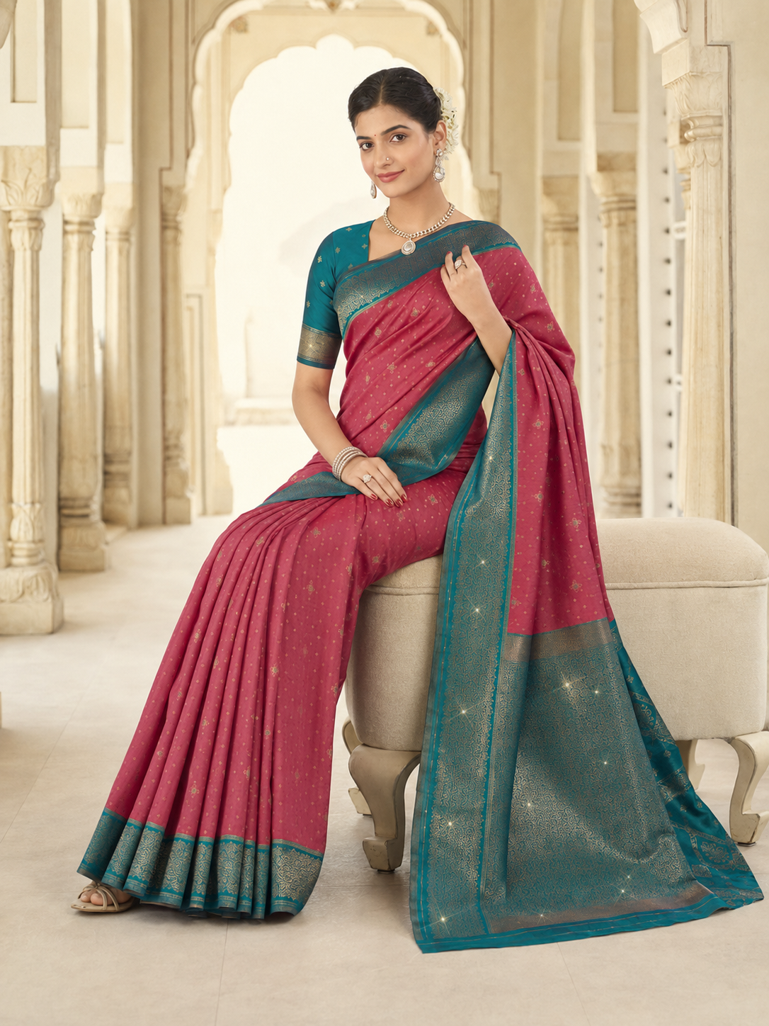 Weaving Silk Siroski Work Saree with Blouse Piece