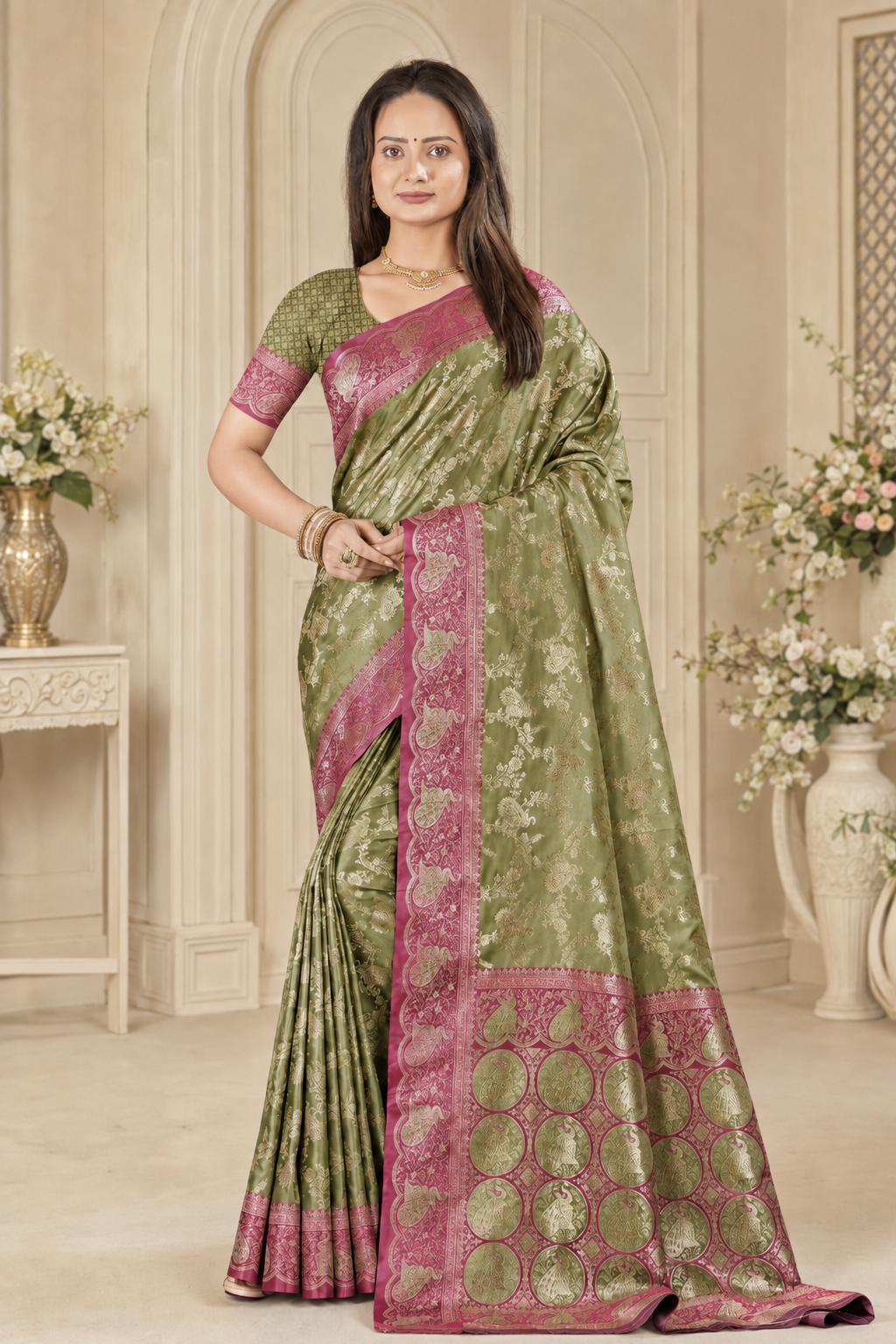 Satin Silk Woven Festive Saree with Blouse Piece