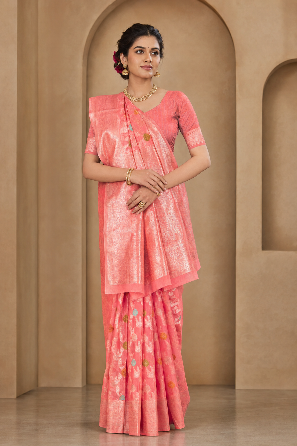Cotton Silk Floral Woven Saree with Blouse Piece