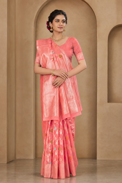 Cotton Silk Floral Woven Saree with Blouse Piece