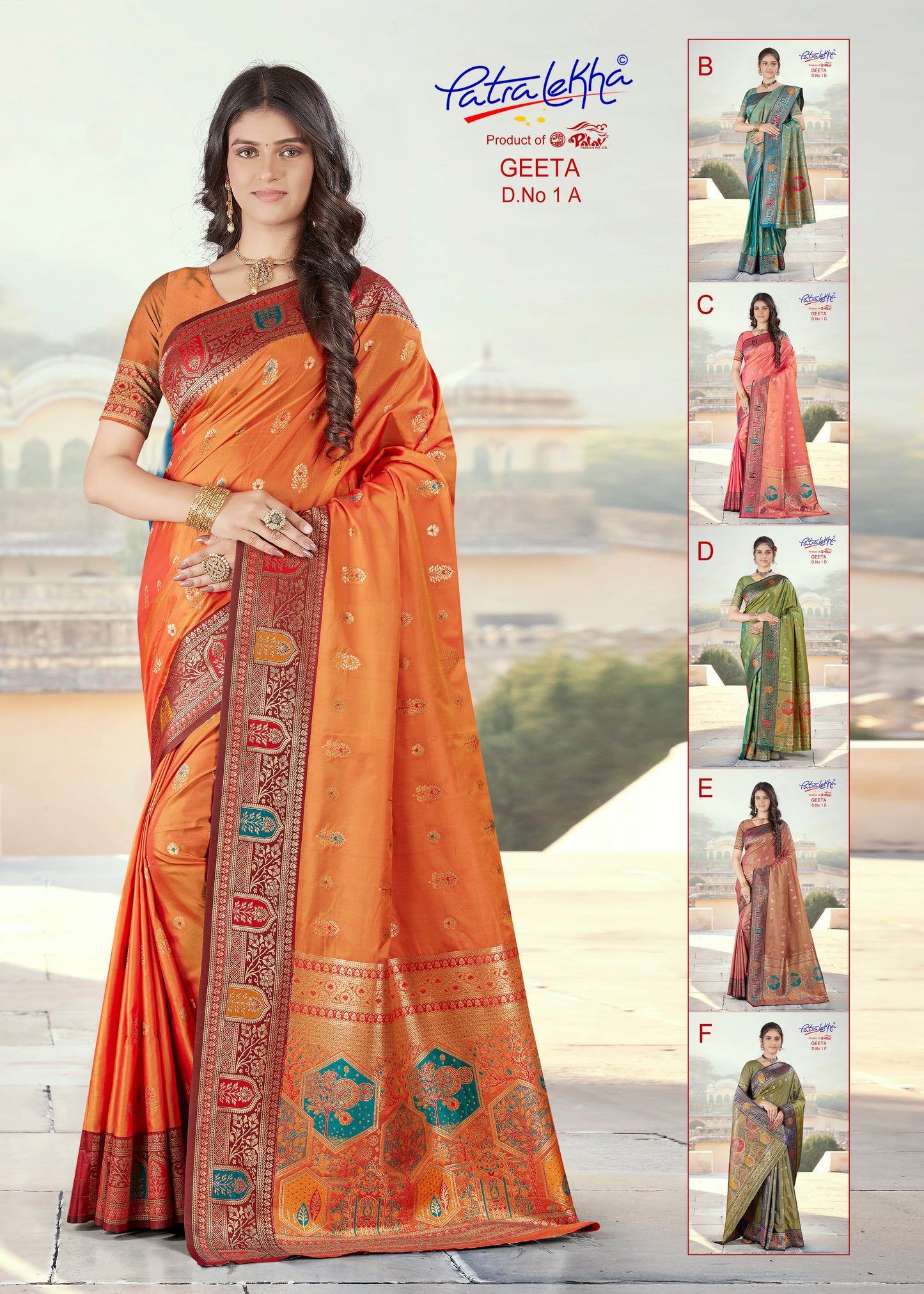 Orange Weaving Silk Saree with Zari Butta & Meenakari Border Blouse Piece