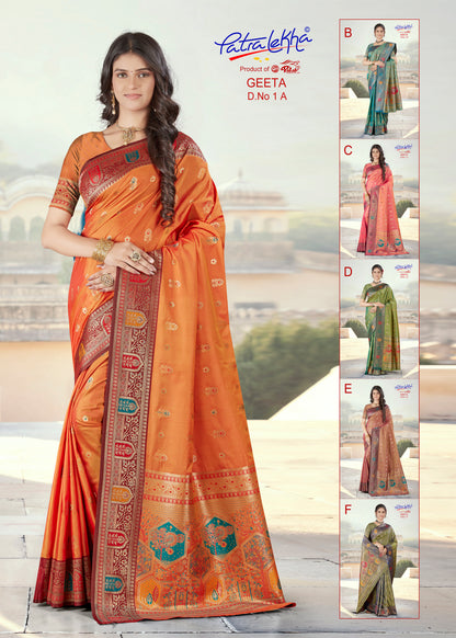 Orange Weaving Silk Saree with Zari Butta & Meenakari Border Blouse Piece