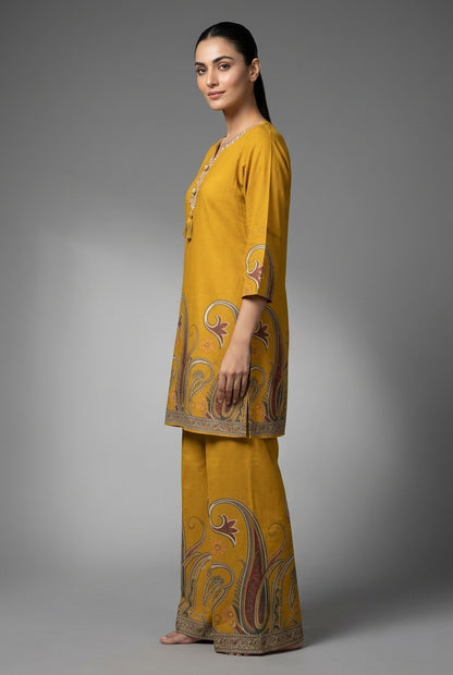 Rangeela Mustard Printed Rayon Kurta Pant Set