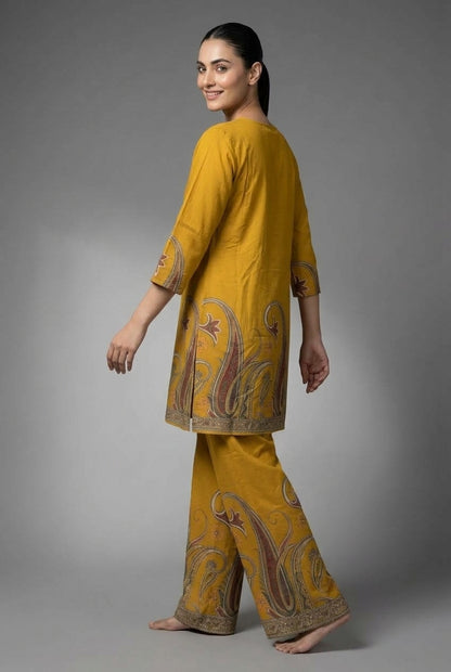 Rangeela Mustard Printed Rayon Kurta Pant Set