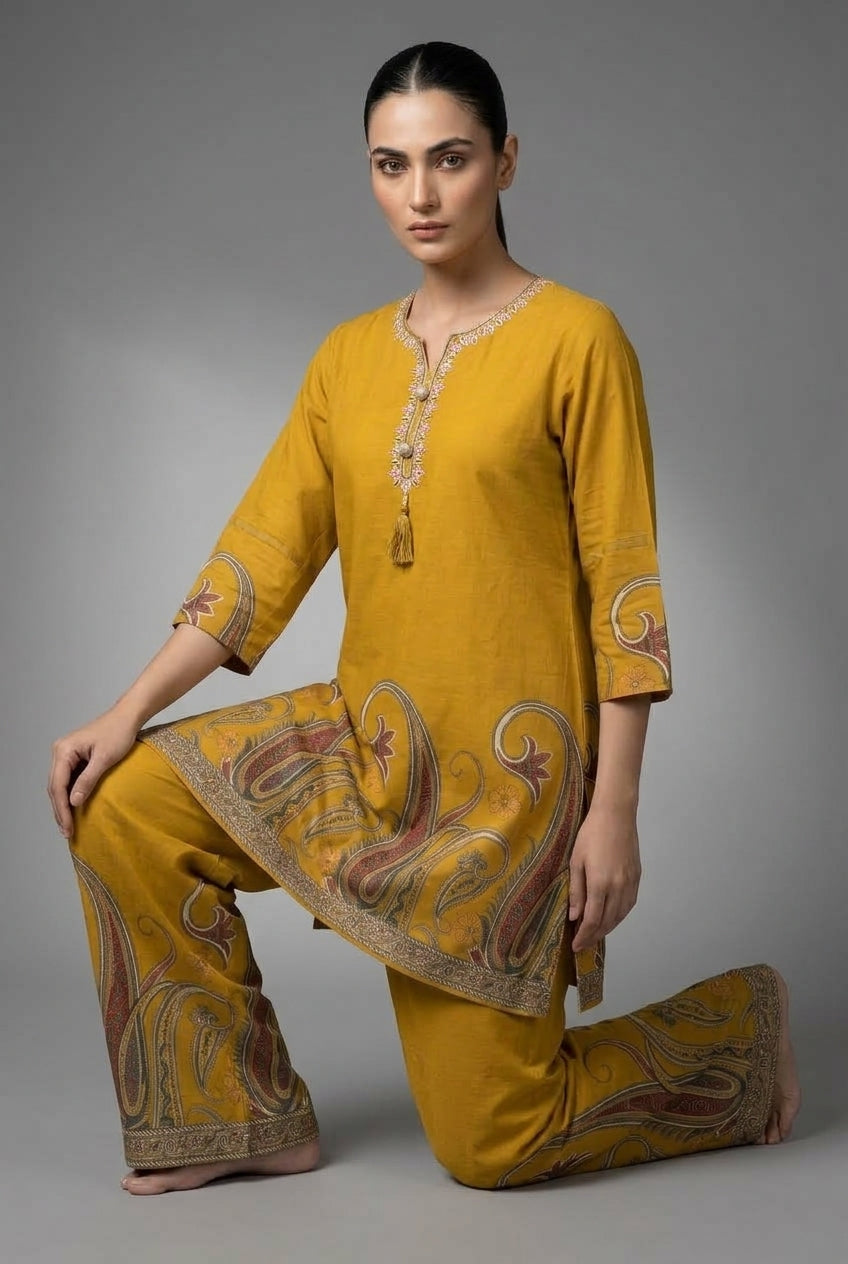 Rangeela Mustard Printed Rayon Kurta Pant Set