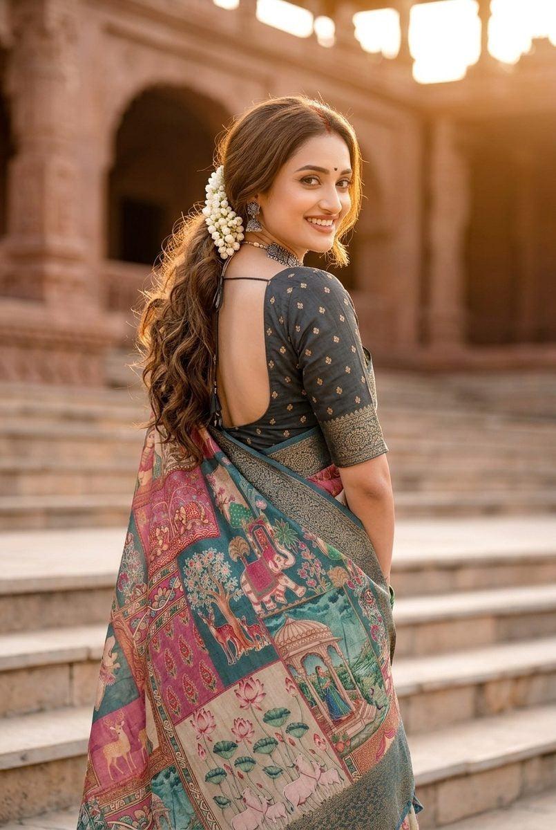 Heritage Bloom – Cotton Linen Self-Jacquard Border Saree