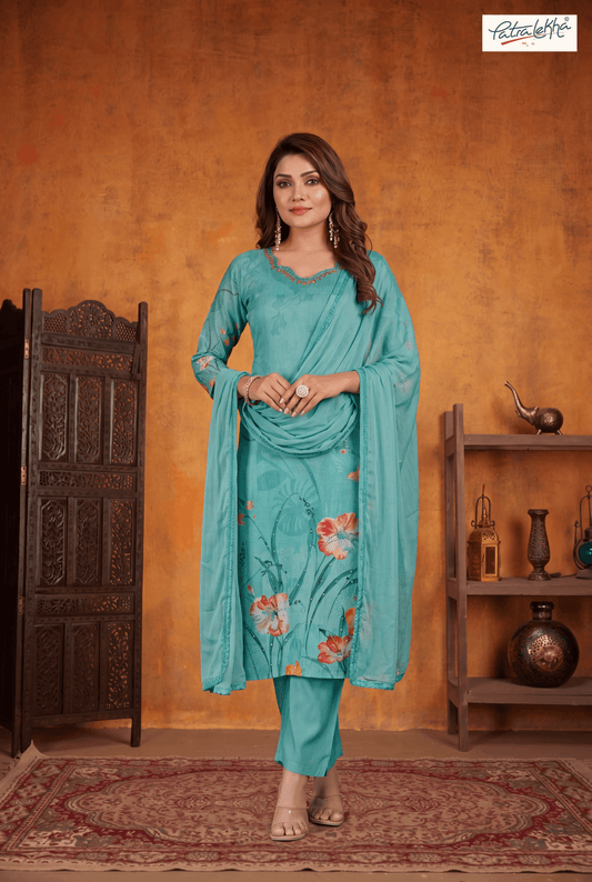 printed elegant kurta set with nazmin dupatta