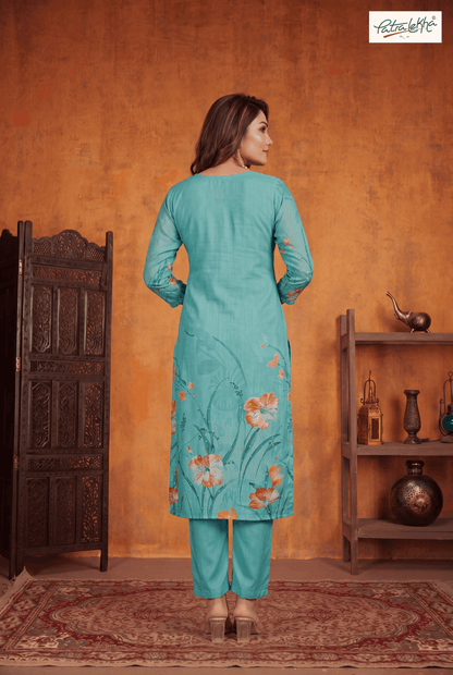 printed elegant kurta set with nazmin dupatta