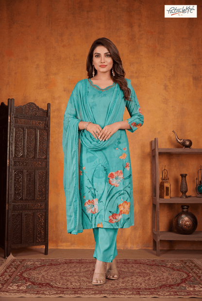 printed elegant kurta set with nazmin dupatta