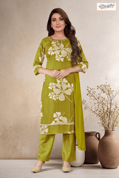 floral printed elegant kurta set with nazmin dupatta