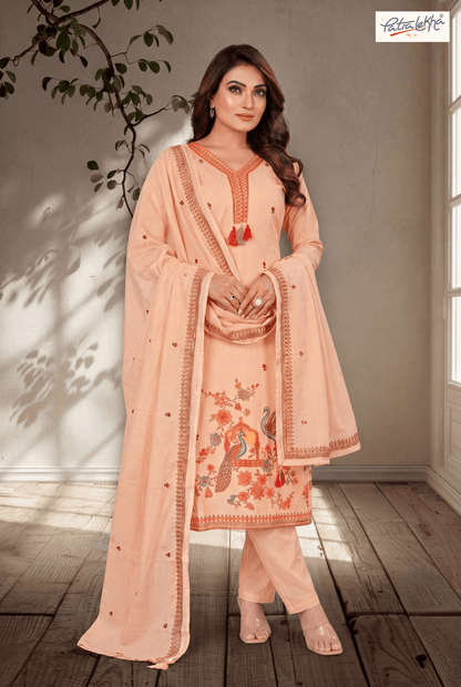 Elegant Pure Cotton Thread Work 3-Piece Suit Set