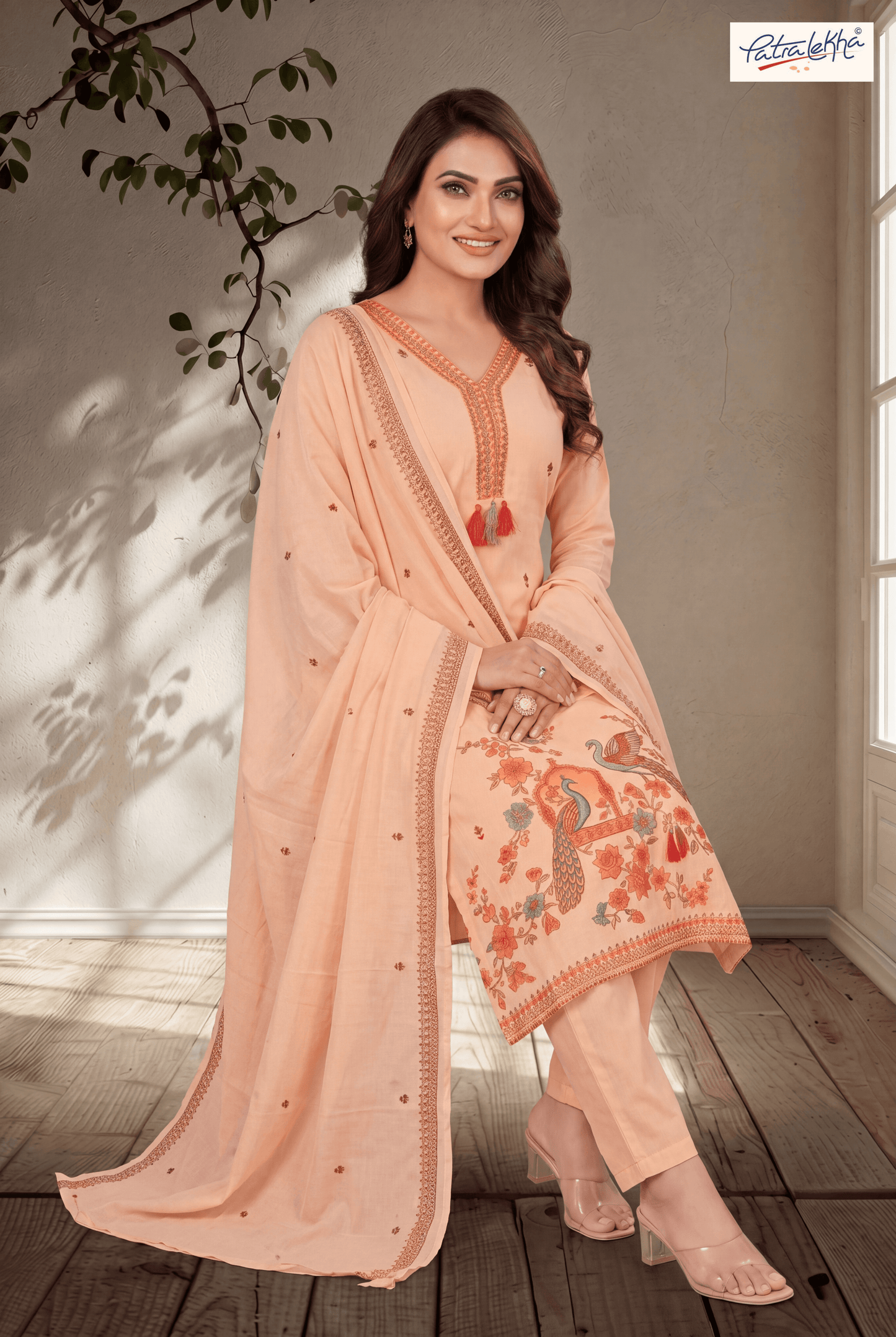 Elegant Pure Cotton Thread Work 3-Piece Suit Set