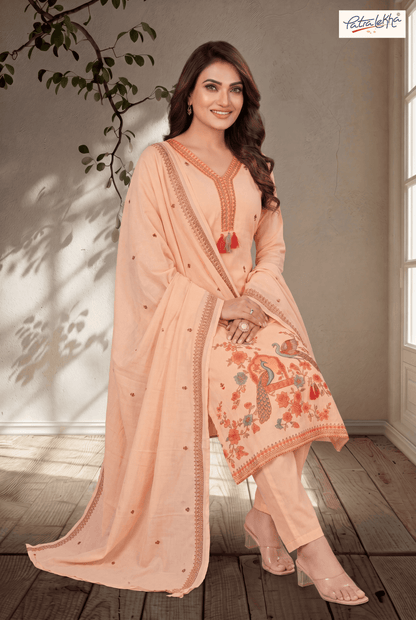 Elegant Pure Cotton Thread Work 3-Piece Suit Set