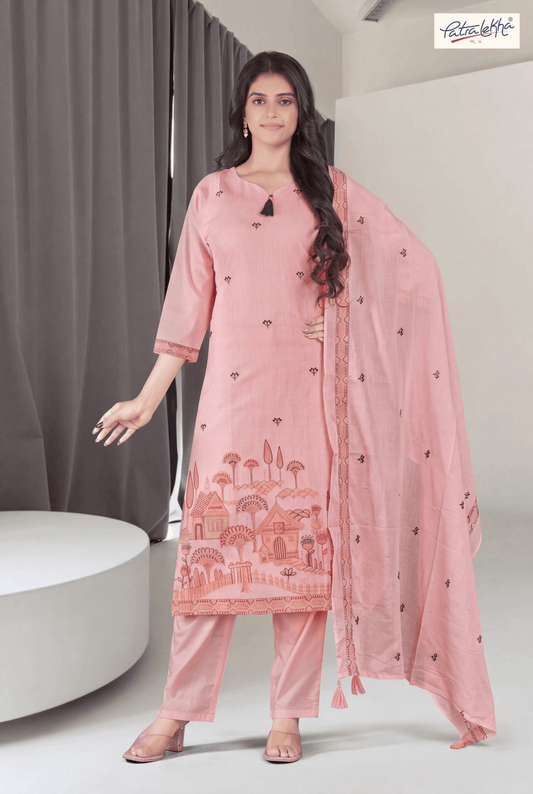 Elegant Pure Cotton Thread Work 3-Piece Suit Set