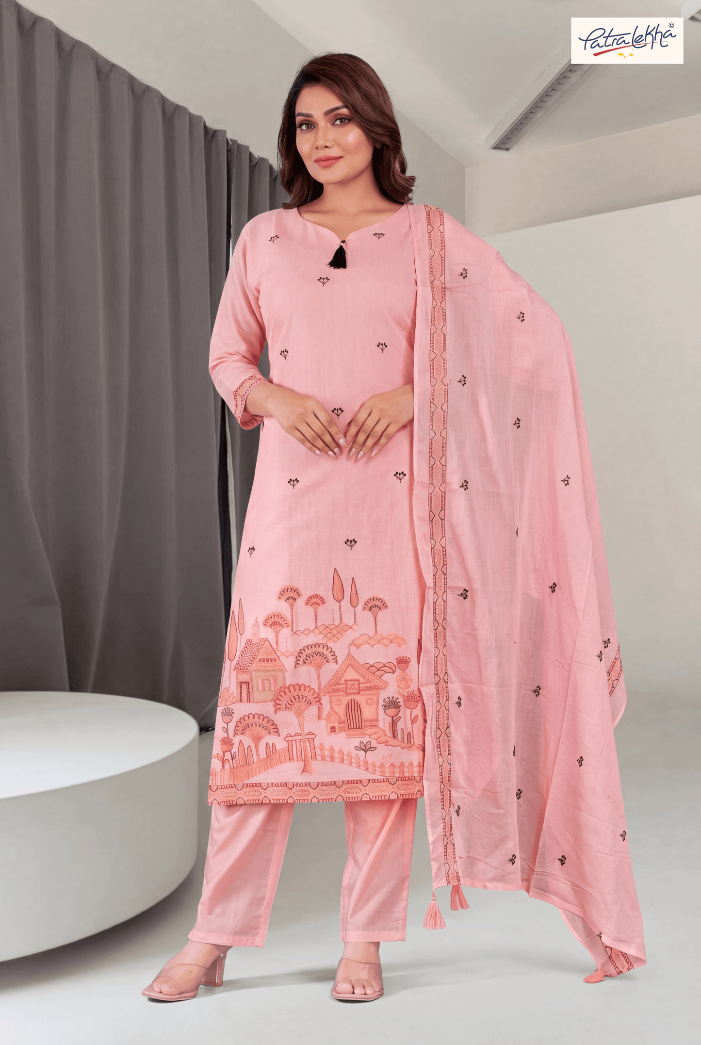 Elegant Pure Cotton Thread Work 3-Piece Suit Set