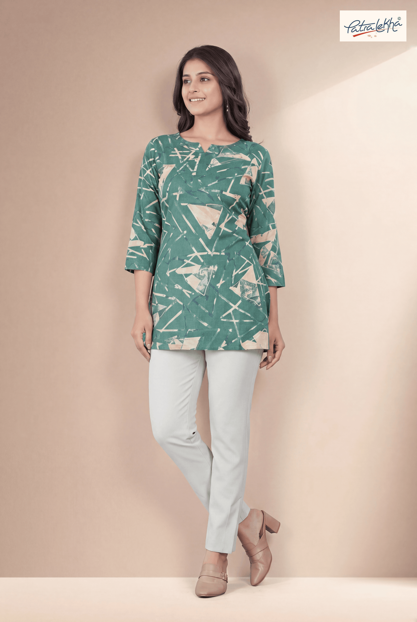 Ethnic Rayon Tunic with Sirovski & Symmetric Detailing