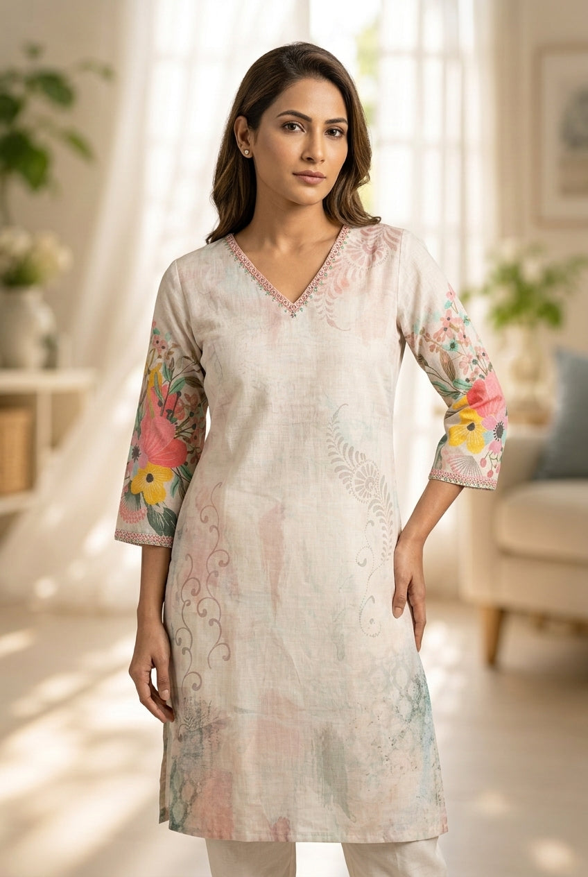 🌸 Printed Linen Kurta