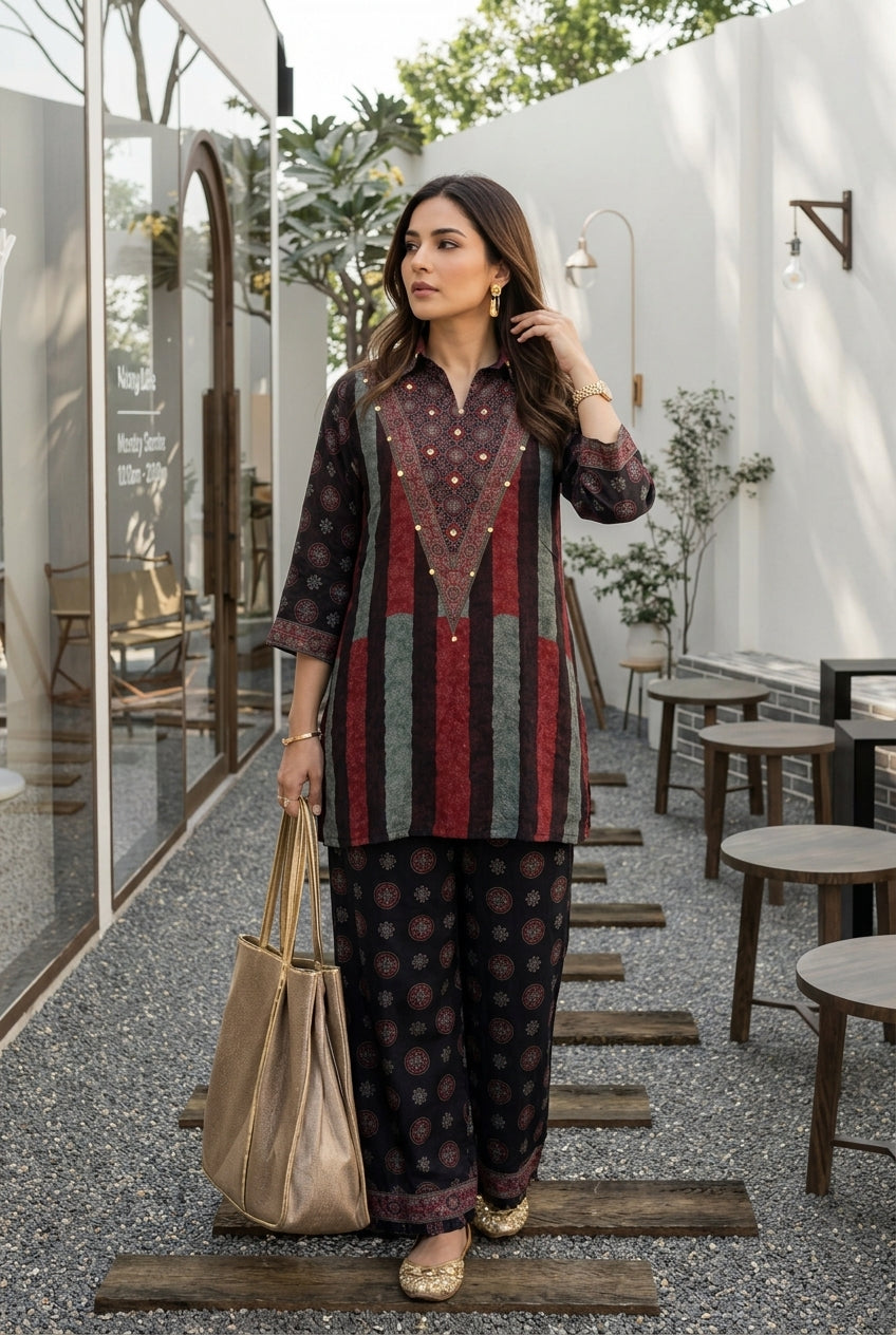Regal Mosaic Natural Crepe Co-Ord Set