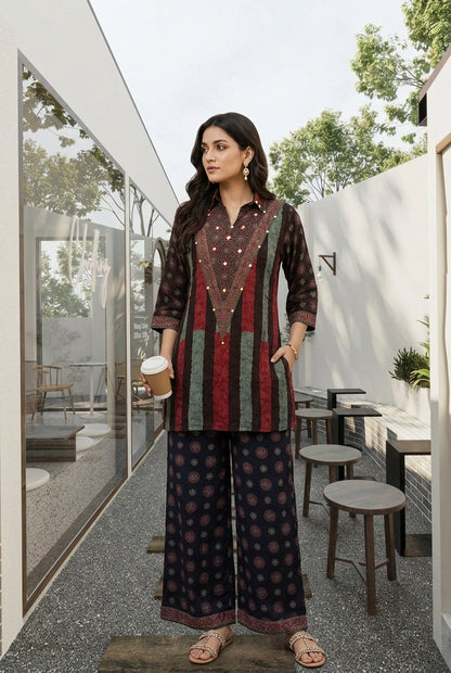 Regal Mosaic Natural Crepe Co-Ord Set