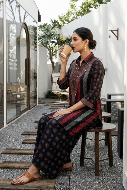 Regal Mosaic Natural Crepe Co-Ord Set