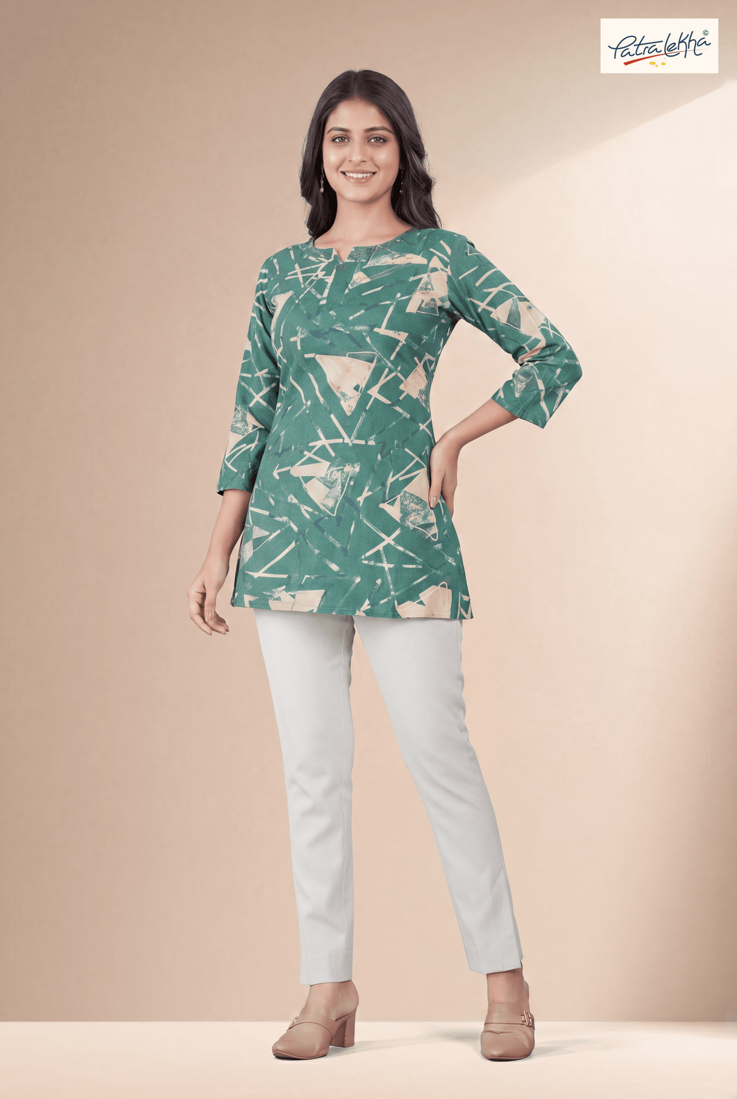 Ethnic Rayon Tunic with Sirovski & Symmetric Detailing