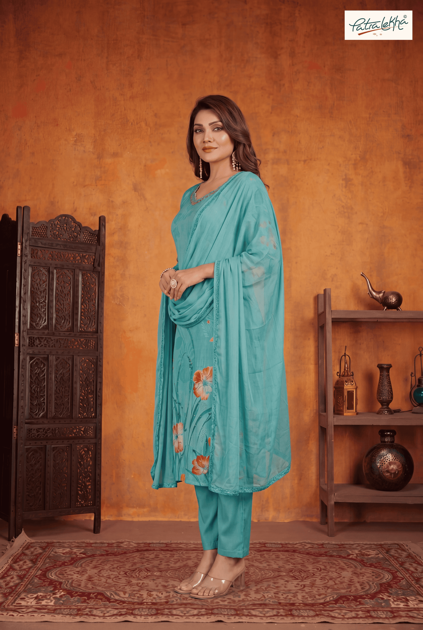 printed elegant kurta set with nazmin dupatta