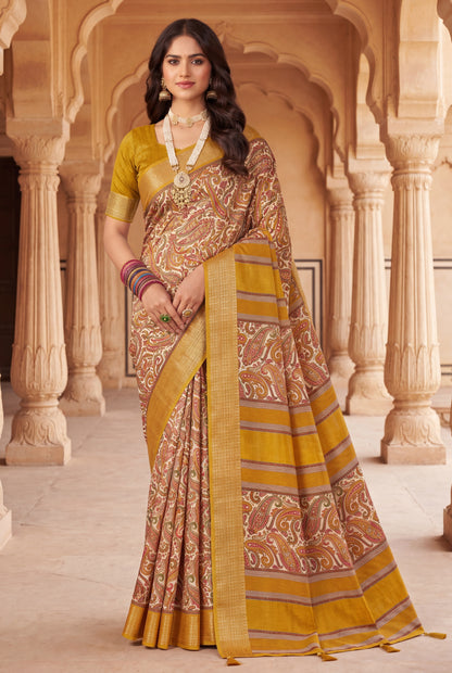 Women’s Paisley Printed Dola Silk Saree with Zari Border
