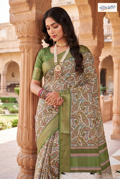 Women’s Paisley Printed Dola Silk Saree with Zari Border