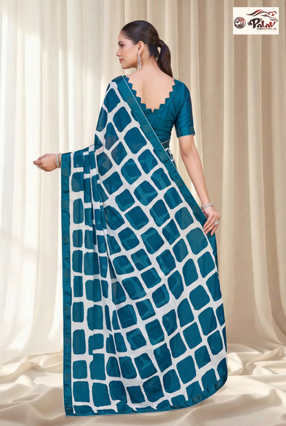 Elegant Kreeva Georgette Saree with Stone Work Pallu & Designer Border