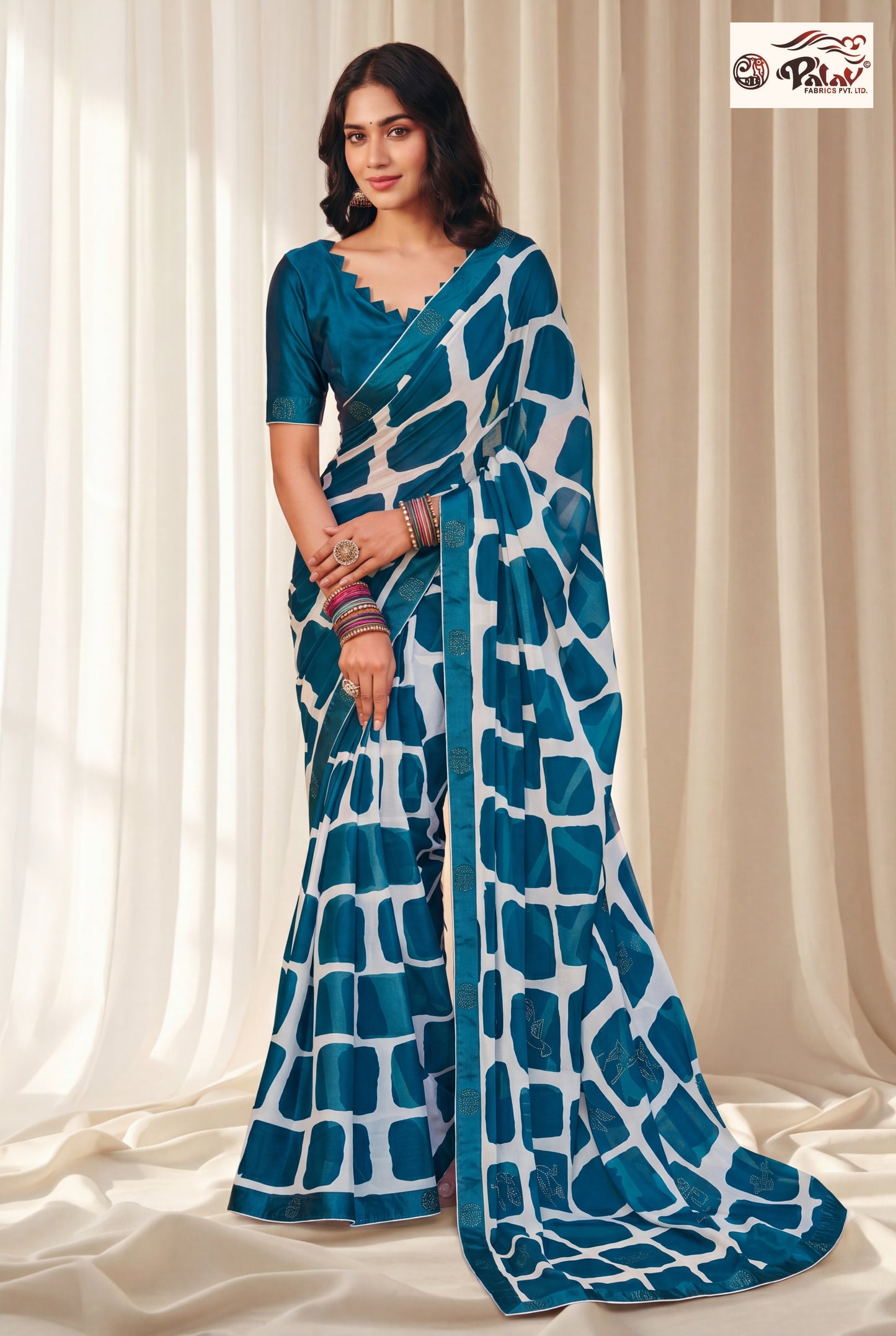 Elegant Kreeva Georgette Saree with Stone Work Pallu & Designer Border