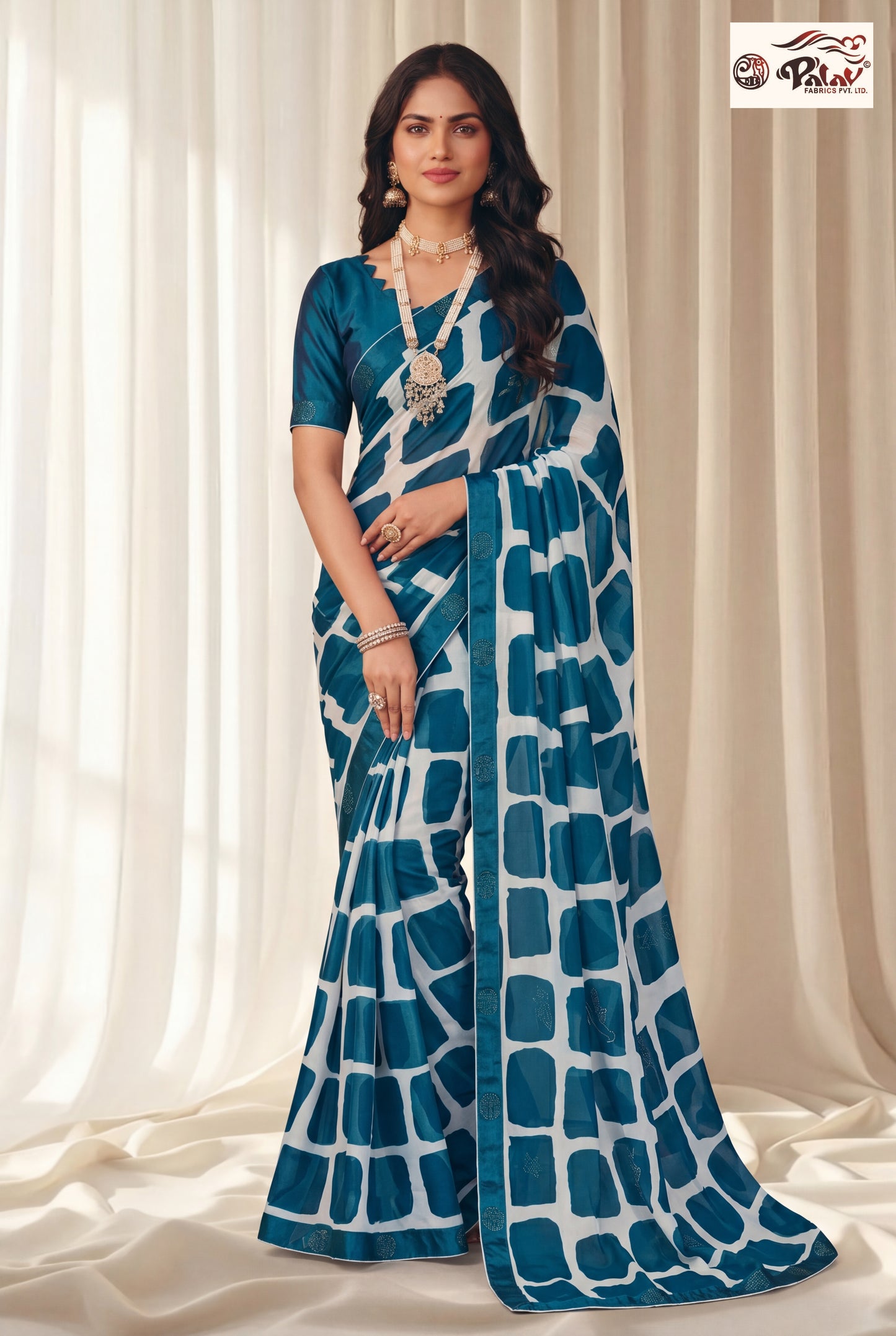 Elegant Kreeva Georgette Saree with Stone Work Pallu & Designer Border