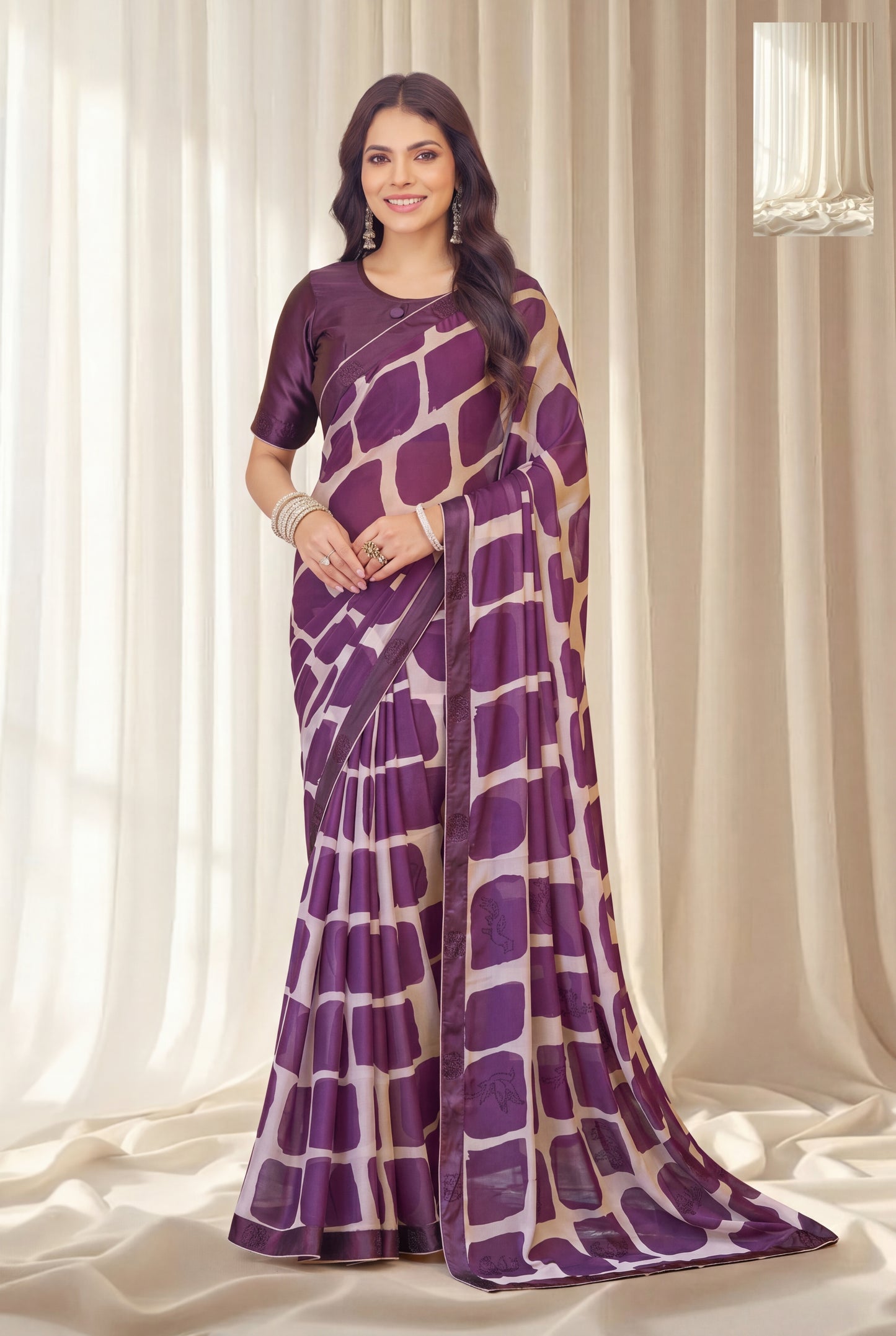 Elegant Kreeva Georgette Saree with Stone Work Pallu & Designer Border