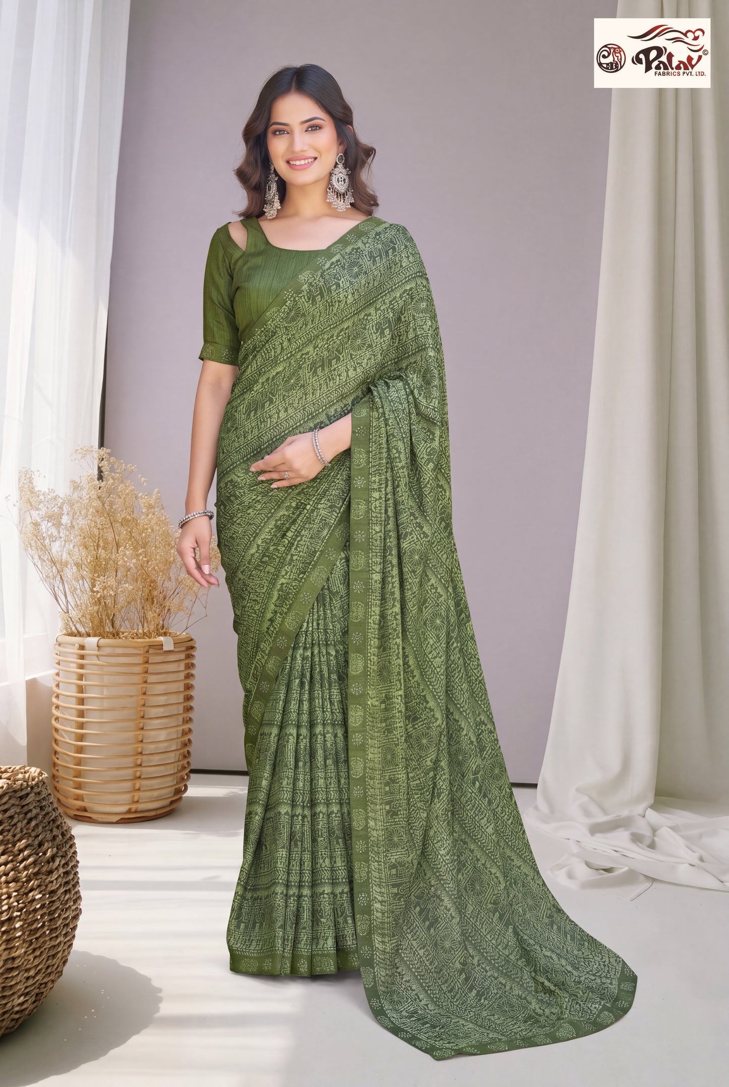 Traditional Kreeva Georgette Saree with Ethnic Handwork